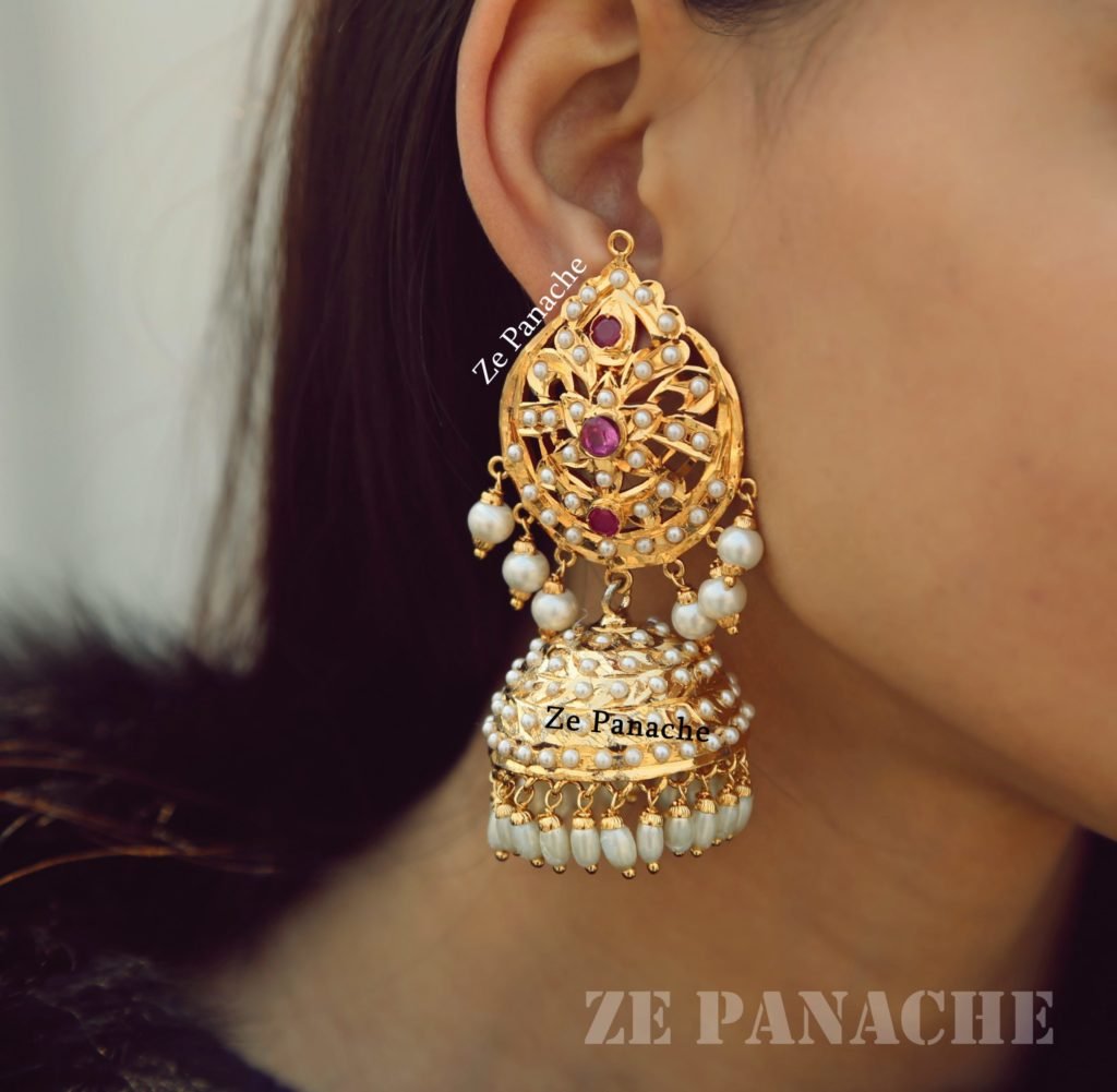 Rukhsaar Jadau Pearl Jhumkis
