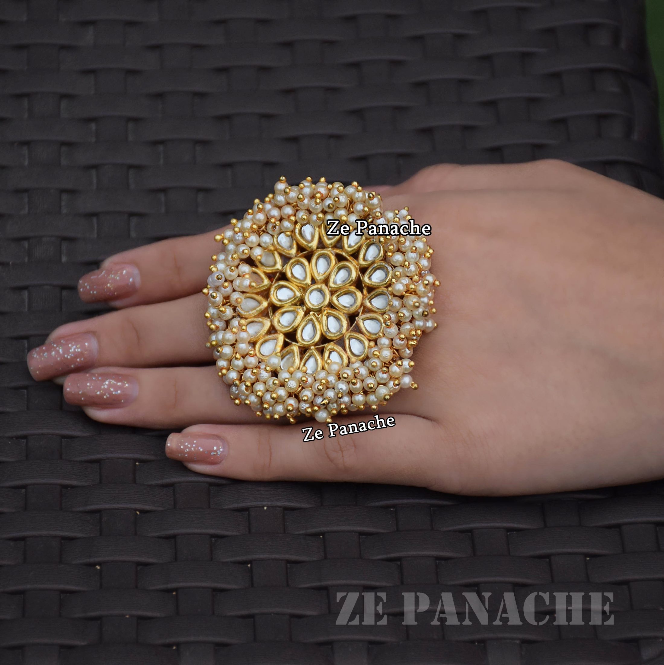 Gold Plated Moissanite Kundan Polki Handcrafted Ring In Sterling Silver  Design by Zeeya Luxury Jewellery at Pernia's Pop Up Shop 2024