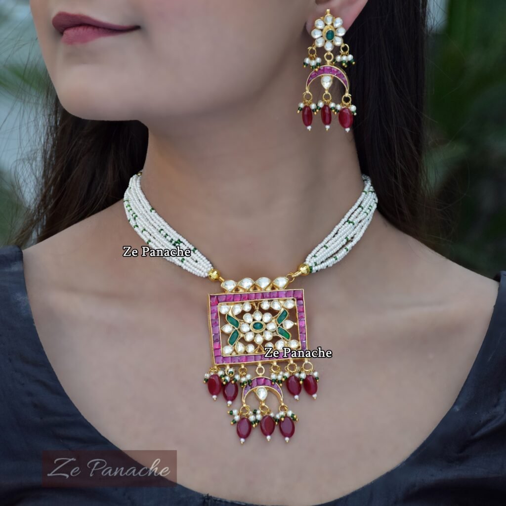 JESHTHA RED GREEN NECKLACE SET