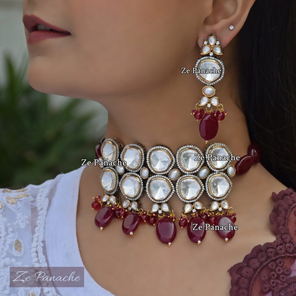 MAHI RED BEAD POLKI CHOKER