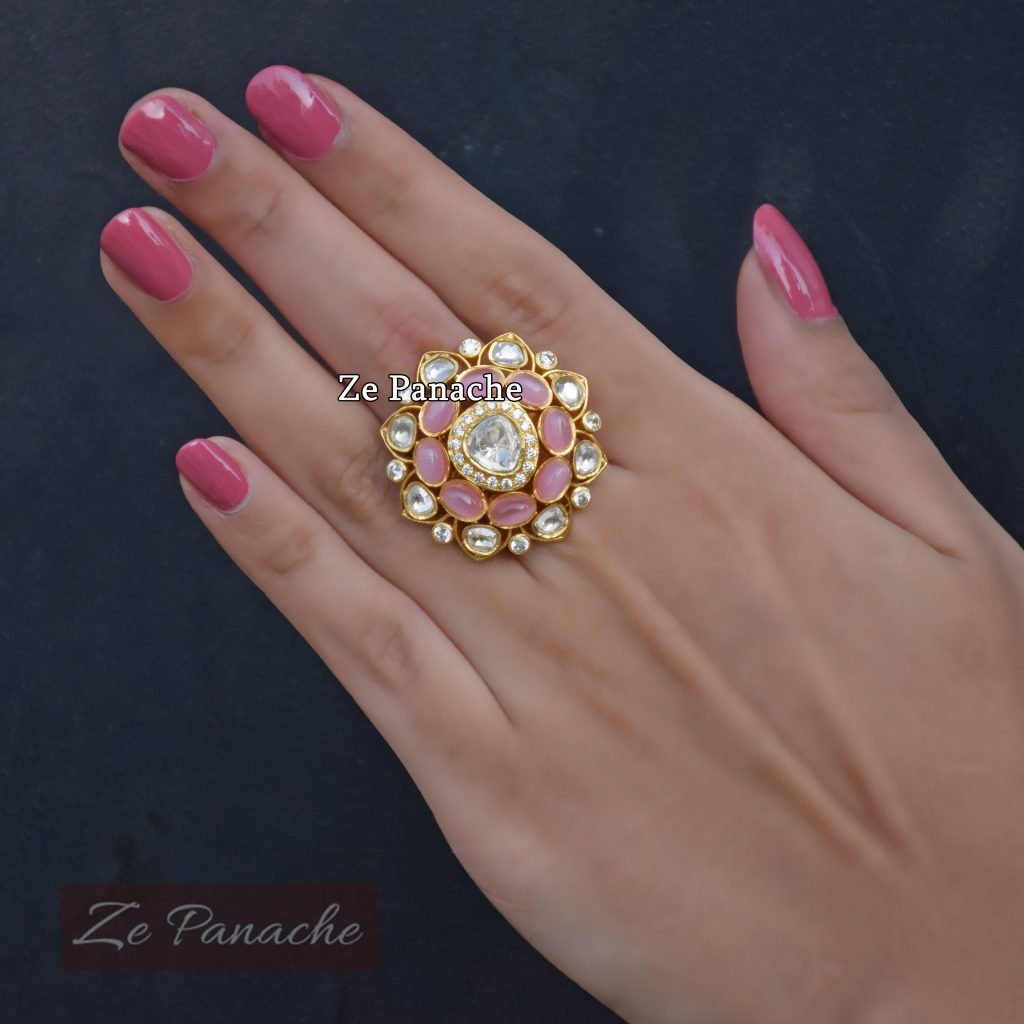 JEINIKA PINK STONE ADJUSTABLE POLKI RING