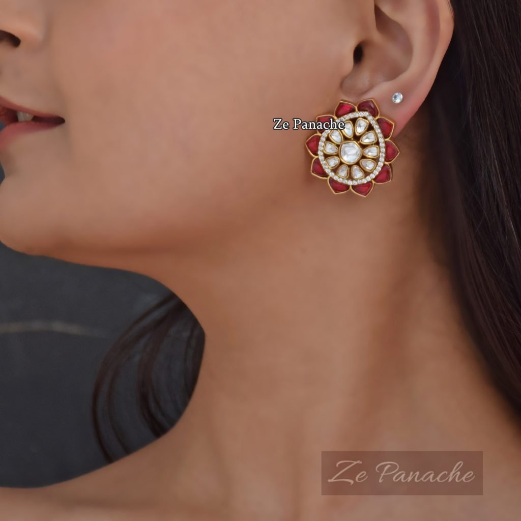 PARINA RED FLORAL STUDS