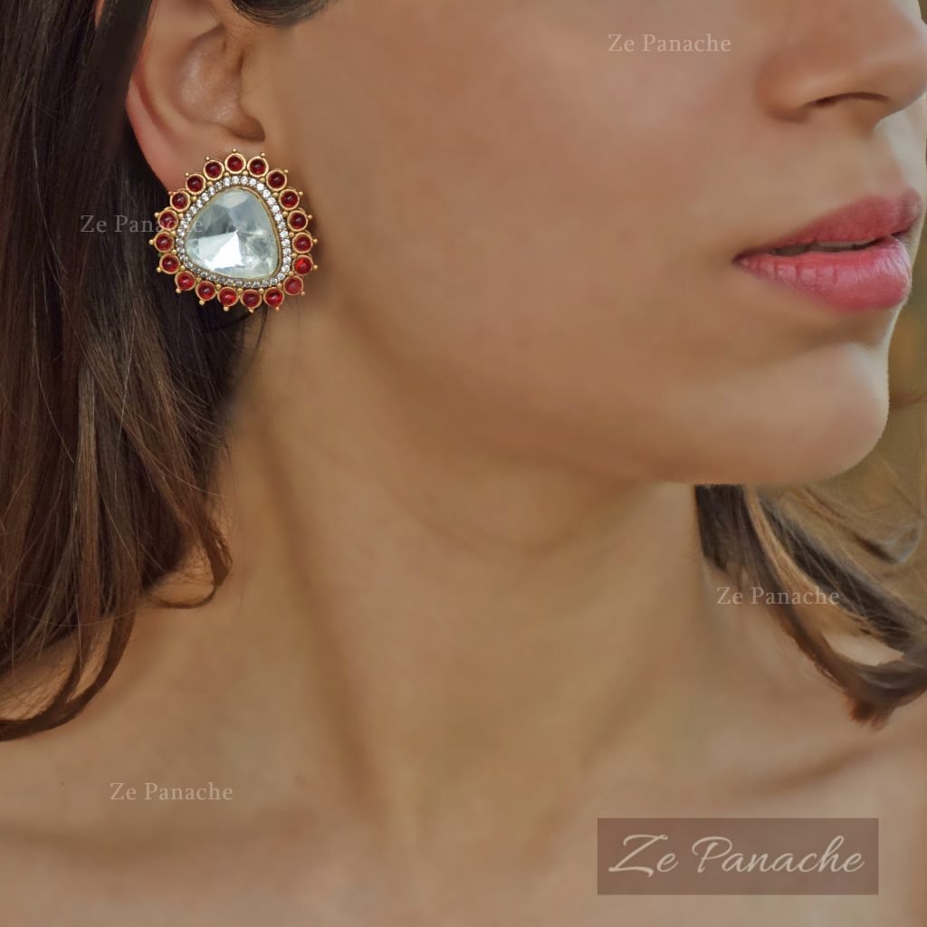 ARAISH RED POLKI STUDS