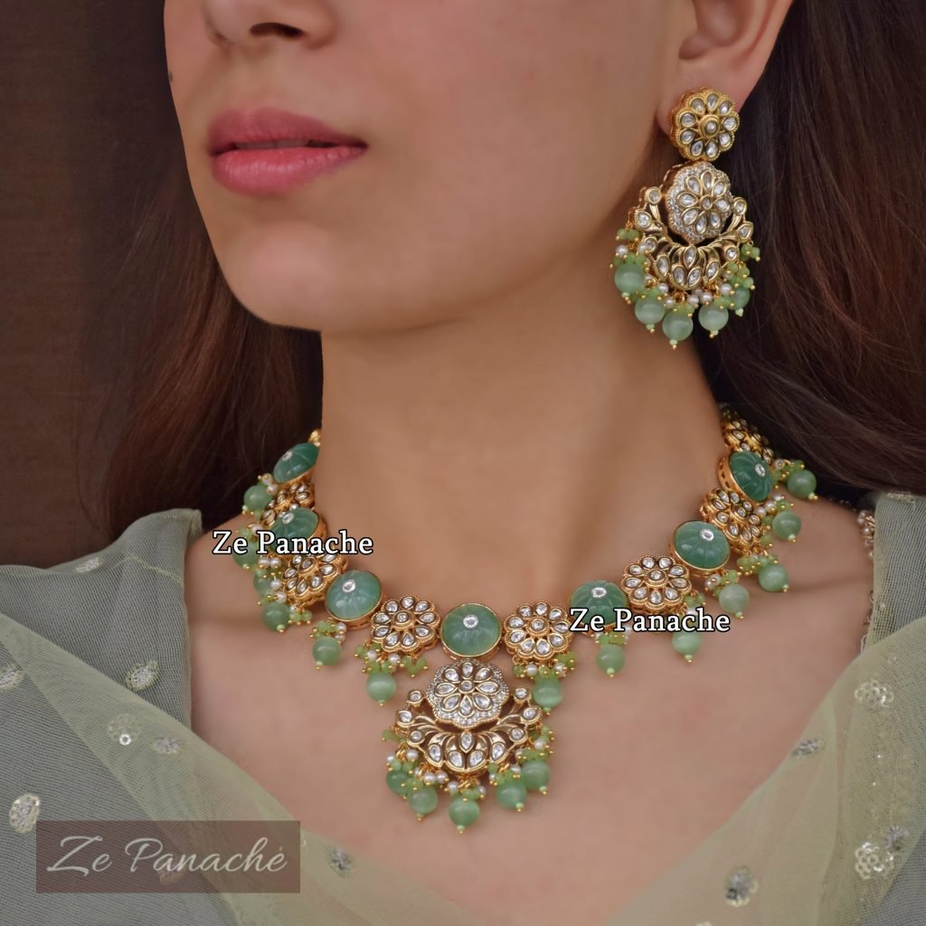 DARAS MINT POLKI NECKLACE SET