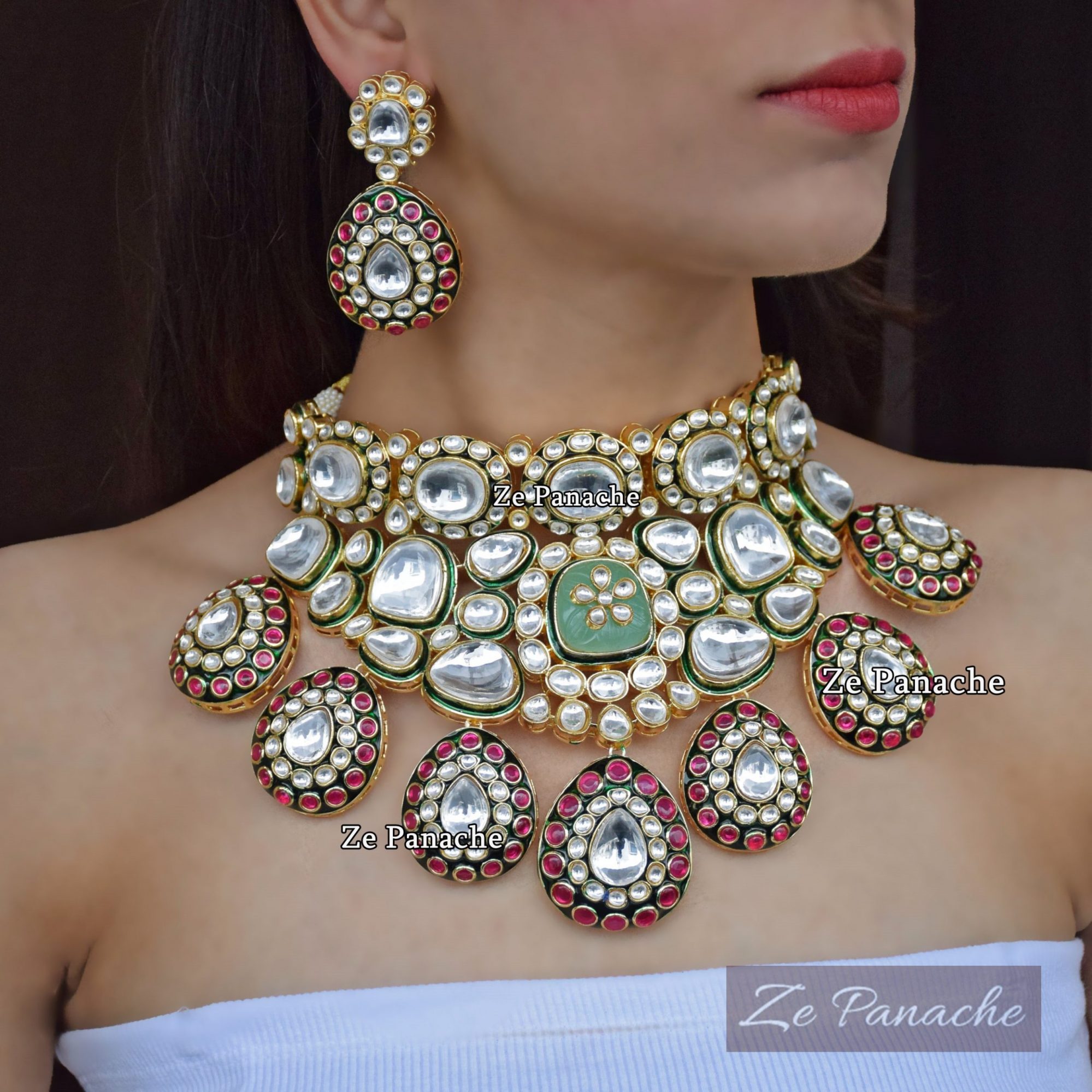 Handcrafted Polki Kundan Bridal Choker Necklace Set Bridal Jewelry –  Pinkcity craft