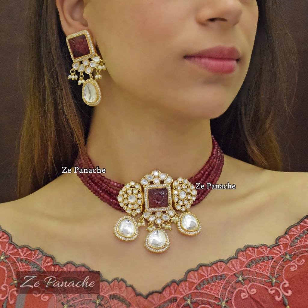 MATSYA RED POLKI CHOKER SET