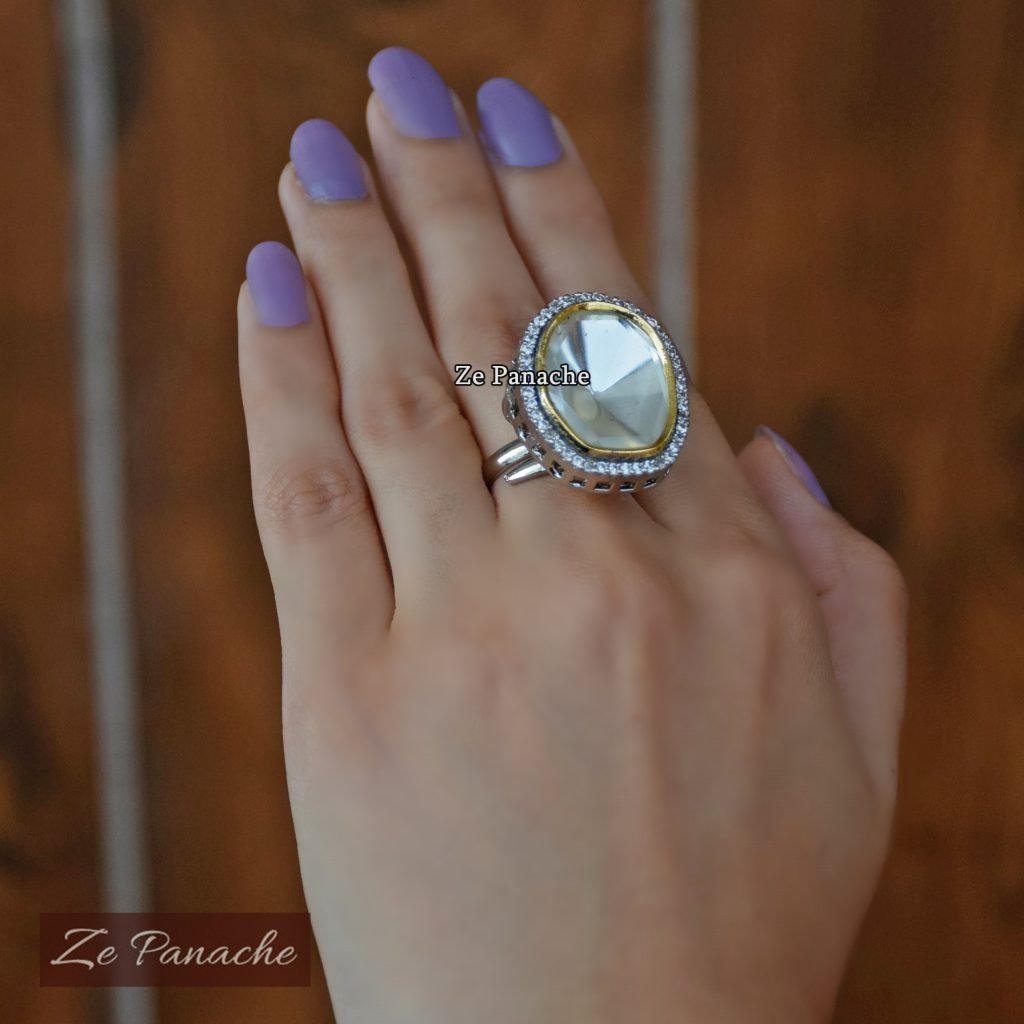 ARNA SILVER LOOK ADJUSTABLE POLKI RING