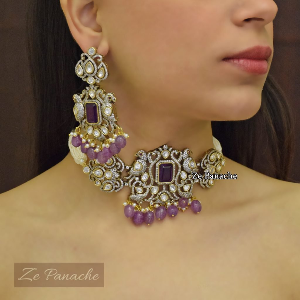 SANNA PURPLE POLKI CHOKER SET