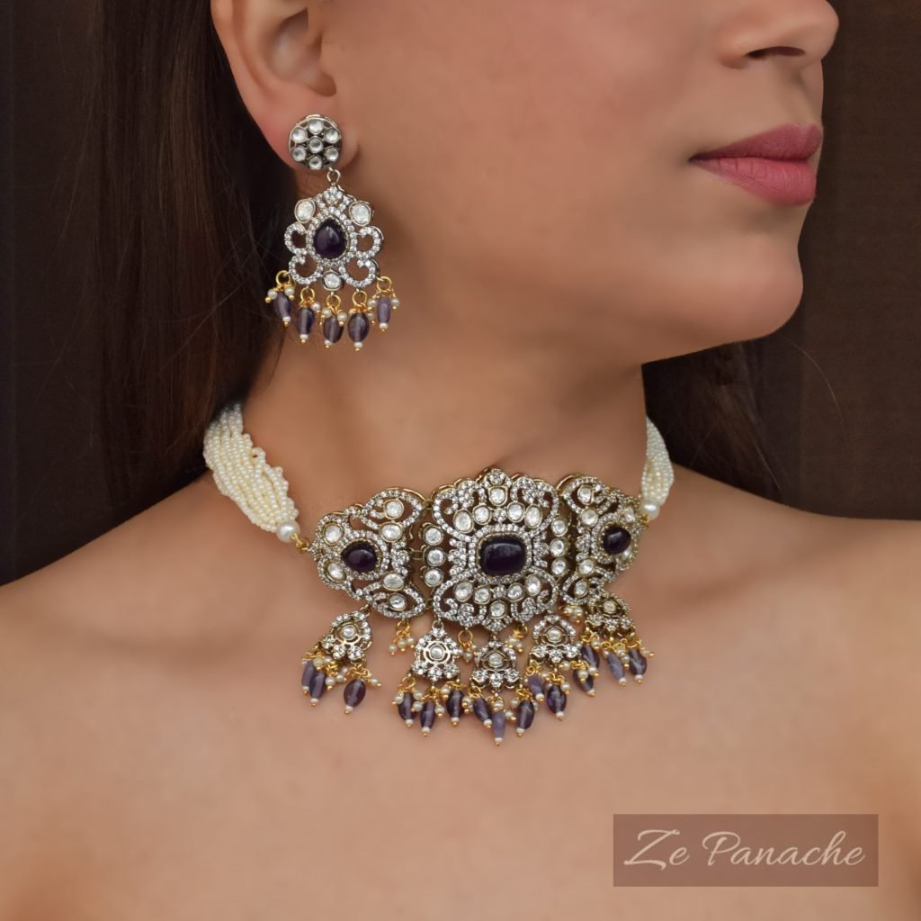 ZADYA DEEP PURPLE CHOKER SET